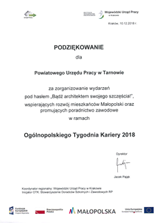 35_Podziękowanie dla PUP w Tarnowie za organizację wydarzeń w ramach OTK 2018.png
