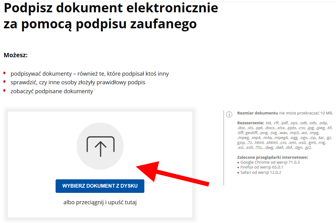 Instrukcja podpisania umowy profilem zaufanym-  zrzut ekranu