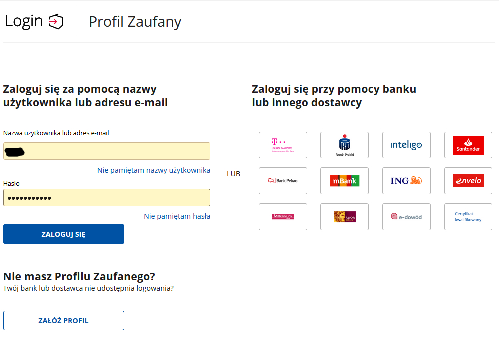 Instrukcja podpisania umowy profilem zaufanym-  zrzut ekranu