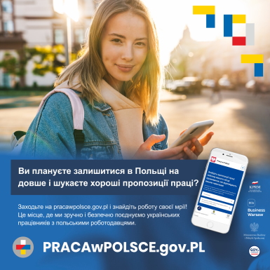 Banner - informacje o portalu pracawpolsce.gov.pl skierowanym do obywateli Ukrainy