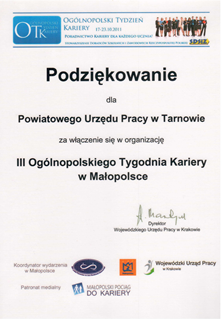 03_Podziekowanie dla PUP Tarnów za włączenie się w organizację III OTK w Małopolsce w 2011.png