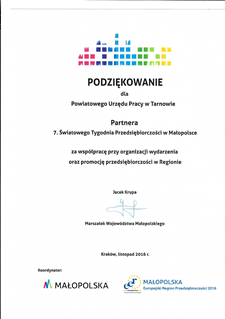 26_Podziękowanie dla PUP Tarnów jako partnera 7. Światowego Tygodnia Przedsiębiorczości w Małopolsce.png