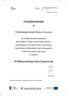 29_Podziękowanie dla PUP Tarnów za organizację wydarzeń każdy może zrobić karierę - VII MDU.png