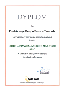 30_Dyplom Lidera Aktywizacji osób młodych 2017 dla PUP Tarnów.png