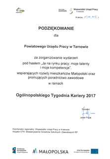 31_Podziękowanie dla PUP Tarnów za organizację wydarzeń Ja na rynku pracy moje talenty i moje kompetencje OTK 2017.png